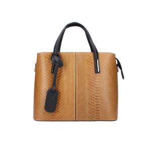 Δερμάτινη τσάντα χειρός με snakeprint, merle, Κονιάκ, iris bags