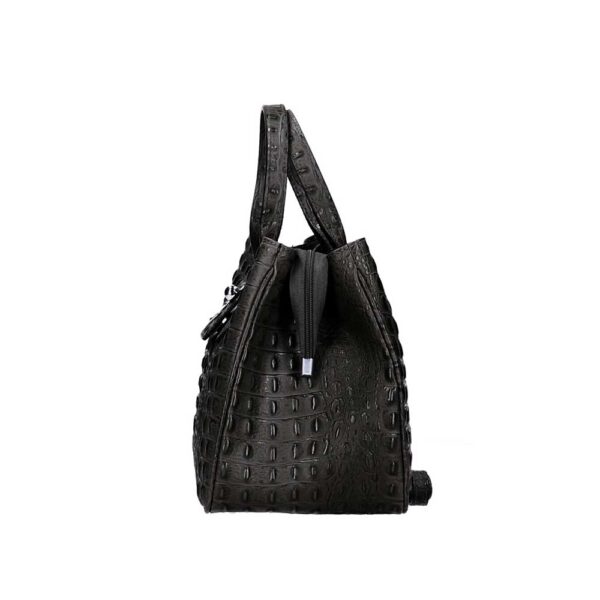 Δερμάτινη τσάντα χειρός με κροκό σχέδιο, laura, Μαύρο, iris bags 2