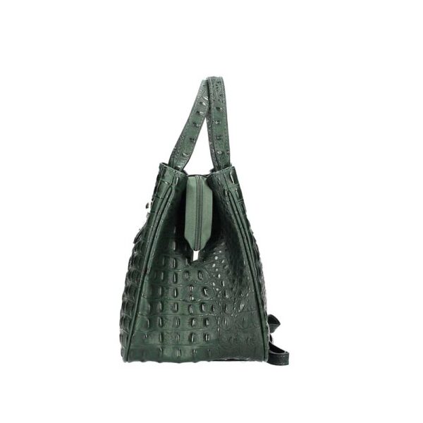 Δερμάτινη τσάντα χειρός με κροκό σχέδιο, laura, Σκούρο πράσινο, iris bags 2