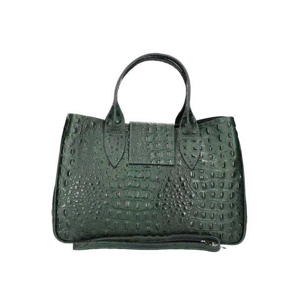 Δερμάτινη τσάντα χειρός με κροκό σχέδιο, laura, Σκούρο πράσινο, iris bags 3