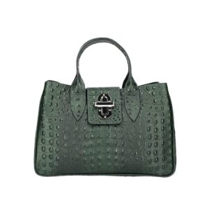 Δερμάτινη τσάντα χειρός με κροκό σχέδιο, laura, Σκούρο πράσινο, iris bags