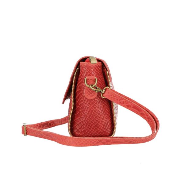 Δερμάτινη χιαστί τσάντα με snakeprint, nita, Κόκκινο, iris bags 2