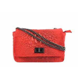 Χιαστί τσάντα με σουέτ δέρμα και κροκό σχέδιο, miranda, Κόκκινο, iris bags