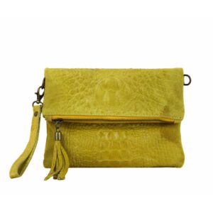 Χιαστί τσάντα σουέτ με κροκό σχέδιο, tecla, Κίτρινο, iris bags