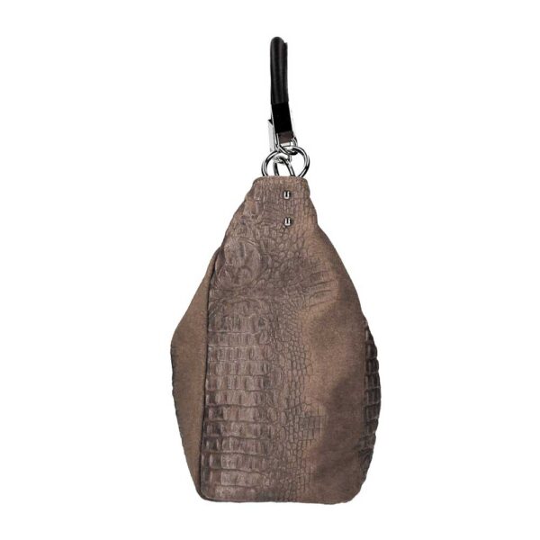Δερμάτινη τσάντα ώμου κροκό, mila, dark taupe, iris bags 2