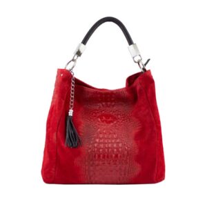 Δερμάτινη τσάντα ώμου κροκό, mila, Κόκκινο, iris bags