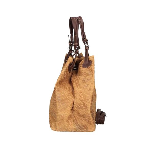 Δερμάτινη τσάντα ώμου με τύπωμα πύθωνα, iris, Κονιάκ, iris bags 2
