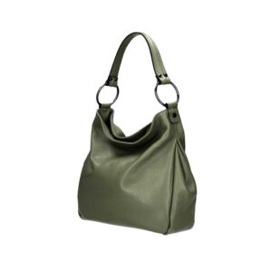 Τσάντα ώμου από δέρμα τύπου dollaro, sara, Πράσινο λαδί, iris bags 1
