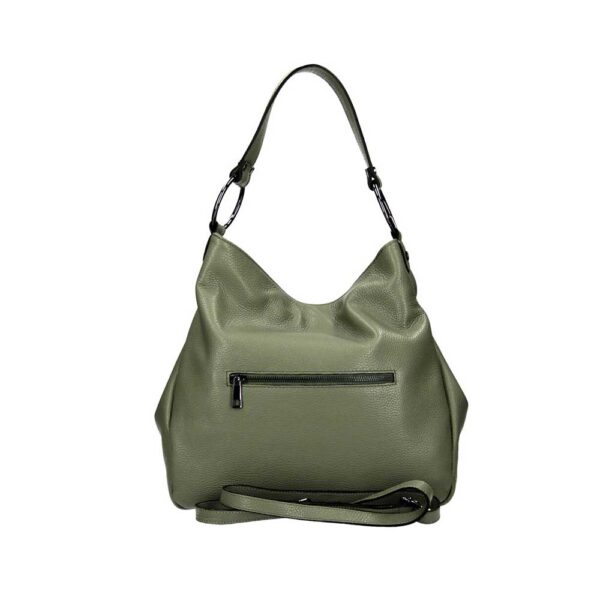 Τσάντα ώμου από δέρμα τύπου dollaro, sara, Πράσινο λαδί, iris bags 3