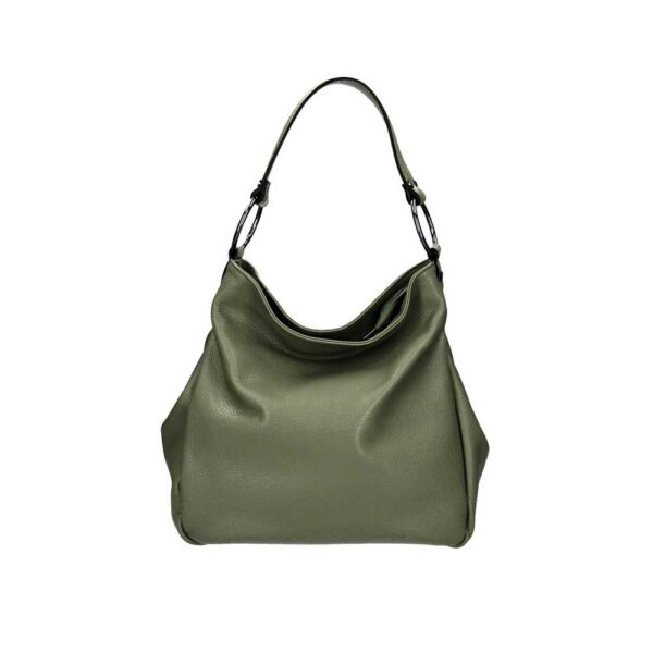 Τσάντα ώμου από δέρμα τύπου dollaro, sara, Πράσινο λαδί, iris bags